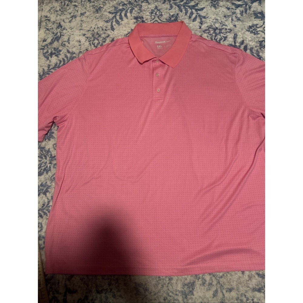 Reebok Golf Polo Shirt Mens Big 5XL Pink Solid Polyester Knit Golf Top